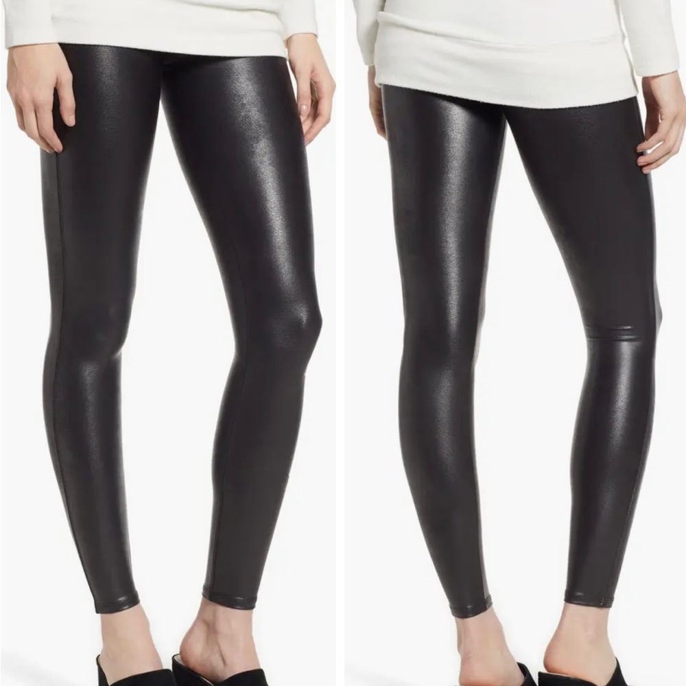 SPANX Black Faux Leather Leggings Fall Winter Size S/P
